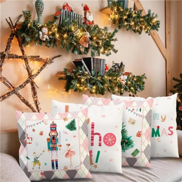 Set of 4 |  Christmas Throw Pillow Covers 18x18 Inches Christmas Decorations - Picture 1 of 8